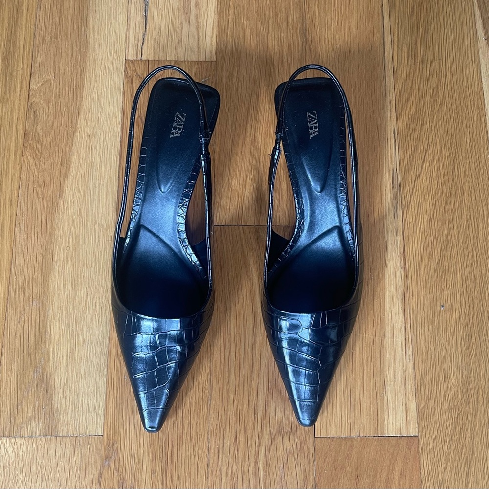 ZARA BLACK SLINGBACK KITTEN HEELS SIZE 8